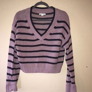 Slightly cropped navy and purple sweater